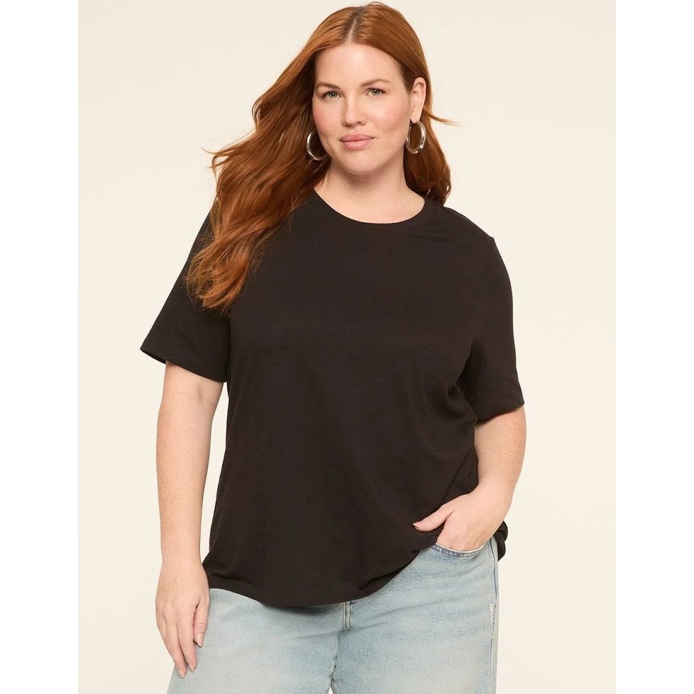 Lane Bryant T-Shirt Womens 18/20 Black Slub Knit Crew Neck Short Sleeve Tee